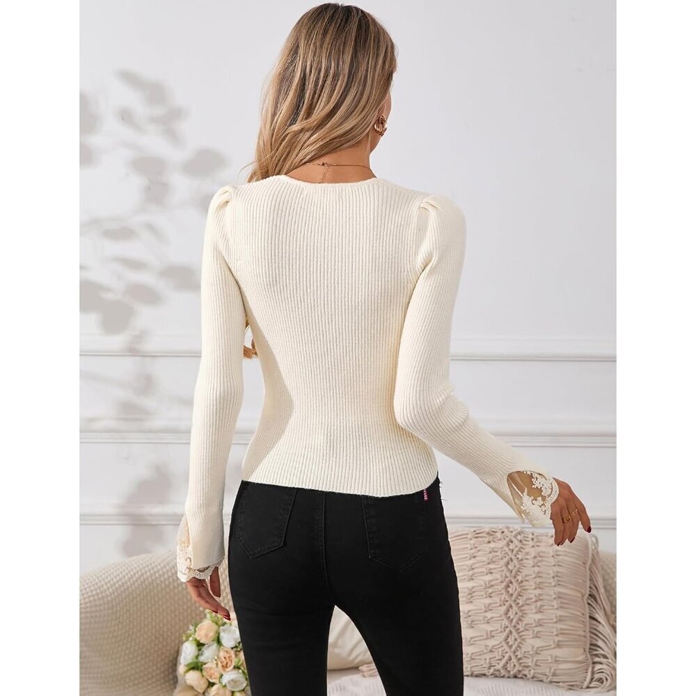 Women's Ribbed Knit V-Neck Sweater Large Fall Casual Dressy Outfits - Picture 3 of 7